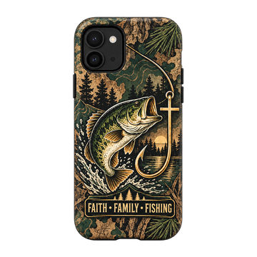 Faith Family Fishing Phone Case - Camo Bass Angler Gift