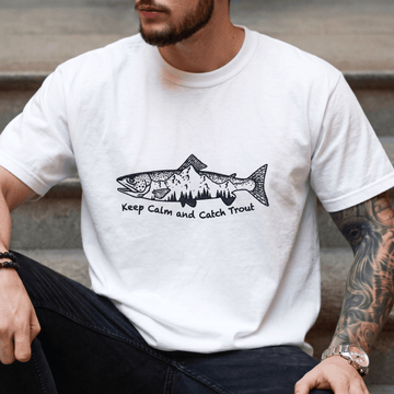 The Angler’s Motto Keep Calm and Catch Trout Embroidered Tee