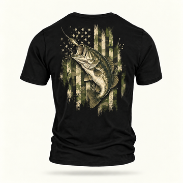 American Bass Angler Vintage Fishing Shirt – Camo Flag Largemouth Bass T-Shirt