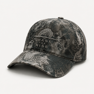 Grayling Fishing - Chase The Rise Embroidered Baseball Cap - Unisex Grayling Fishing Hat - Distressed River Camo