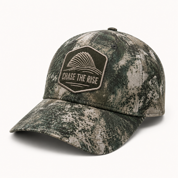 Grayling Fishing - Chase The Rise Embroidered Baseball Cap- Distressed River Camo Version 2