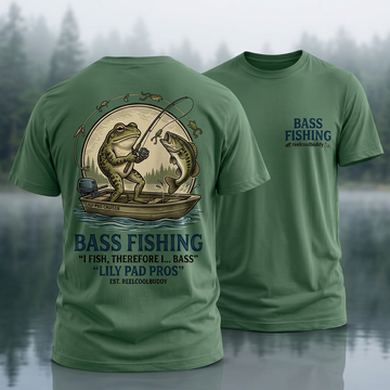 Funny Frog Bass Fishing T-Shirt – I Fish, Therefore I Bass Angler Tee