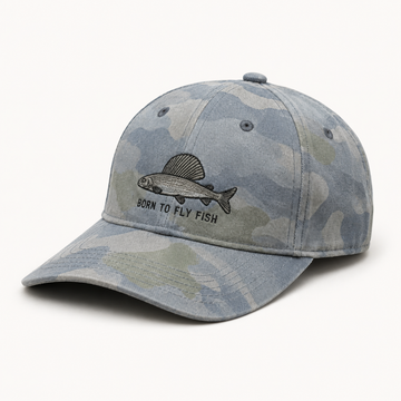 Grayling - born to fly fish Embroidered Baseball Cap- Unisex Grayling Fishing Hat - Pastel Camouflage