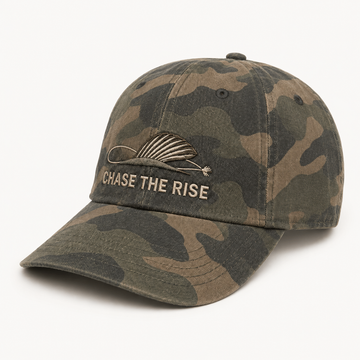 Grayling Fishing - Chase The Rise Embroidered Baseball Cap - Unisex Grayling Fishing Hat - dark woodland camouflage