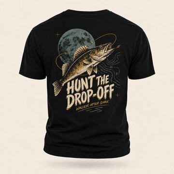 Hunting the drop-off, walleye fishing after dark T-shirt