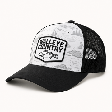 Walleye Country Classic Black & White Fishing Trucker Cap